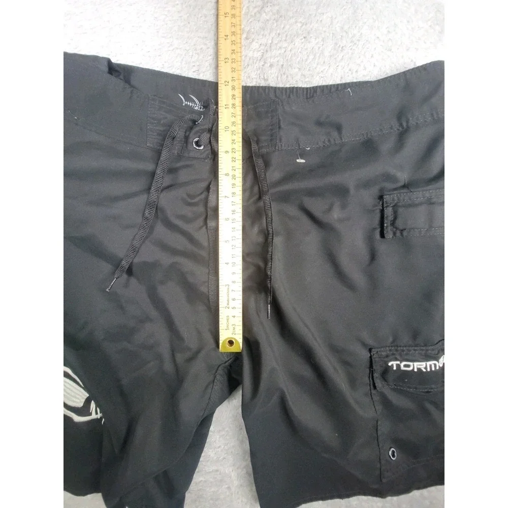 Tormenter Board Shorts Men Size 36 Black Fish Logo Surf Swim Trunks Cargo Pocket